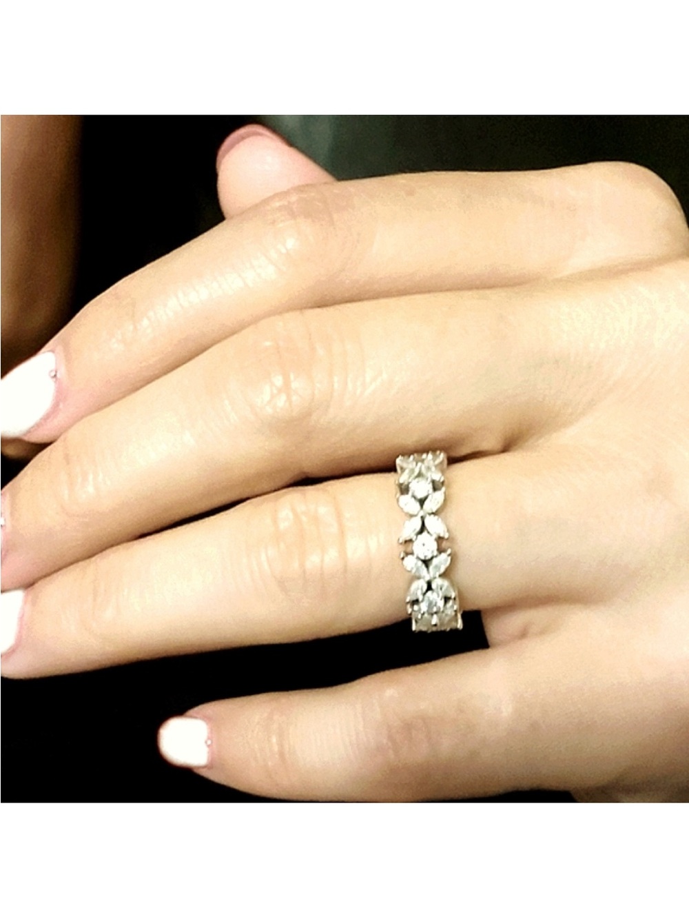 14K White Gold Marquise Moissanite & Round Moissanite 3/4 Eternity Ring - Picture 6 of 8